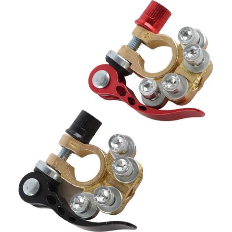 Lot 2 bornes batterie laiton 4 voies rouge + noir serrage rapide pour batterie 45-200AH auto camion caravane (1/5)