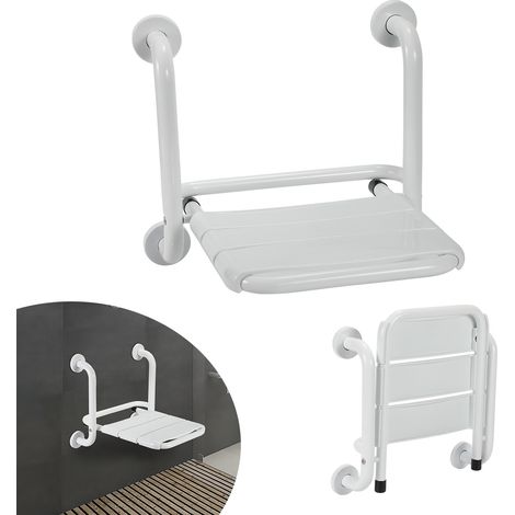 Randaco Taburete de ducha plegable de pared, acero inoxidable 304 y ABS, 35 x 32,5 cm. Taburete de baño de pared (1/5)