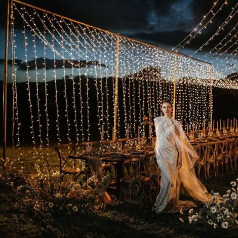 Guirlande lumineuse d'extérieur,Rideau lumineux LED 3 m x 3 m, 300 LED, USB, étanche, 8 modes, lumière blanche chaude pour décoration de fête, de mariage, d'anniversaire, de jardin, de fenêtre, intéri (1/4)