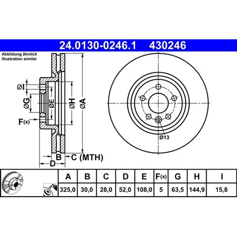 Lot de 2 Disques de frein ATE 24.0130-0246.1 LAND ROVER LR059122