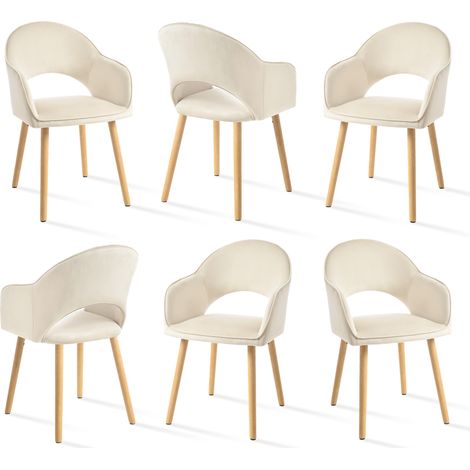 Goeurvant Sillas de comedor cómodas con respaldo en forma de media luna y reposabrazos ergonómicos, La combinación perfecta de soporte y estilo - Juego de 6 - Blanco crema