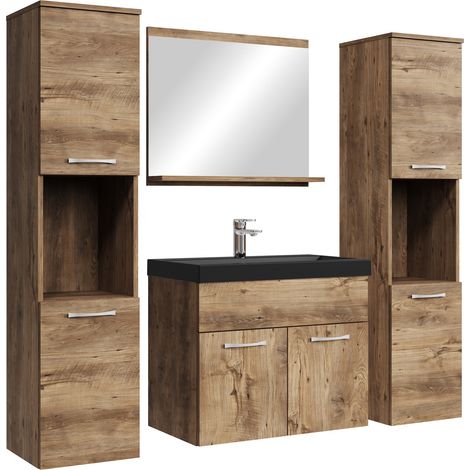 Mobile da bagno Montreal XL 60cm Rovere Marrone - armadio mobiletto lavabo nero