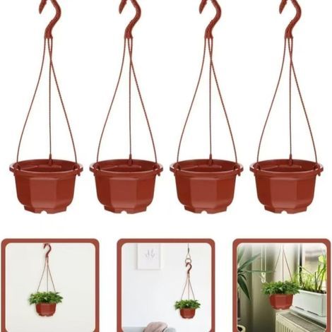 Kunststof hangende plantenpotten, hangende bloempotten, hangende bloempotten, hangende bloempotten, hangende orchideeënpot voor buiten, binnen, tuindecoratie (4 stuks) (1/5)