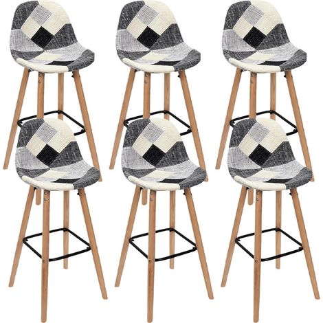 MOZAIK - Lot de 6 Tabourets Scandinaves Noirs et Blancs (1/4)