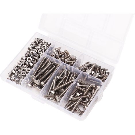 200 Stück Sechskantschrauben, Edelstahl 304, oxidationsbeständig, metrisches Gewinde M4, Hochleistungsschrauben-Set mit Muttern (1/5)