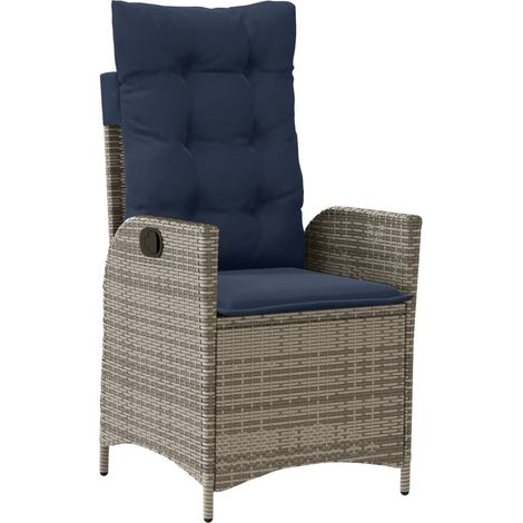 Reclining Garden Chair with Cushions Grey Poly Rattan vidaXL (1/5)