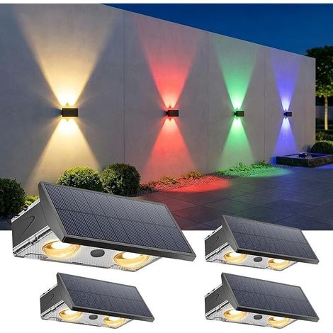 4er-Pack Lampe Solaire Murale Extérieure RGB, Lumière Up & Down, Étanche IP65, Sans Fil pour Jardin, Terrasse, Piscine, Fête (1/5)