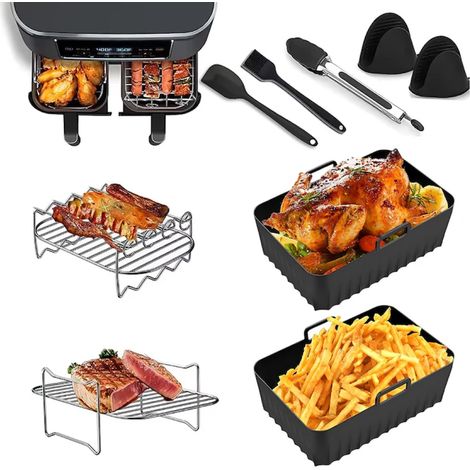 accesorios para freidora de aire, acero inoxidable 304, molde para tartas, rejilla, pinzas, resistente al calor hasta 220 °C, para cocinar en interiores y exteriores. (1/5)