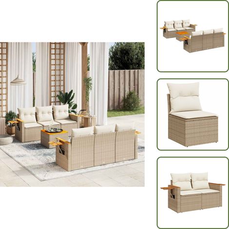 The Living Store 7-tlg. Garten-Sofagarnitur mit Kissen Beige Poly Rattan - Gartenmöbel - Sofagarnitur - Rattan Möbel - Outdoor Möbel - Lounge Set (1/5)