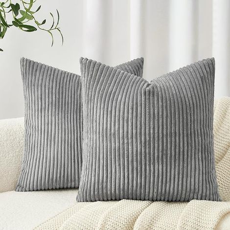 Fodera per cuscino 60 x 60 cm in velluto a coste decorativa per camera da letto, casa, ufficio, lettura, set di fodere per cuscino con motivo a righe incrociate, tinta unita Boheme (1/5)