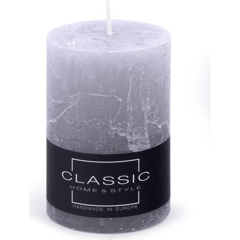 Bougie pilier rustique - Gris - 1 pièce - 10 x 7 cm de diamètre - Non parfumées - Pour décoration dans le salon, la salle de bain - Durée de combustion : 49 heures - Bougie décorative - (1/4)