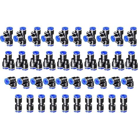 Aafgvc – Pack de 40 raccords pneumatiques 4mm – Raccords en té, coude, Y et droit – Résistants à haute pression – Pour tubes PU/Nylon/PE - 40PCS