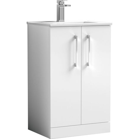 Balterley  Modern Bathroom 2 Soft Close Door & Minimalist Vanity Unit Basin, Gloss White, 345mm
