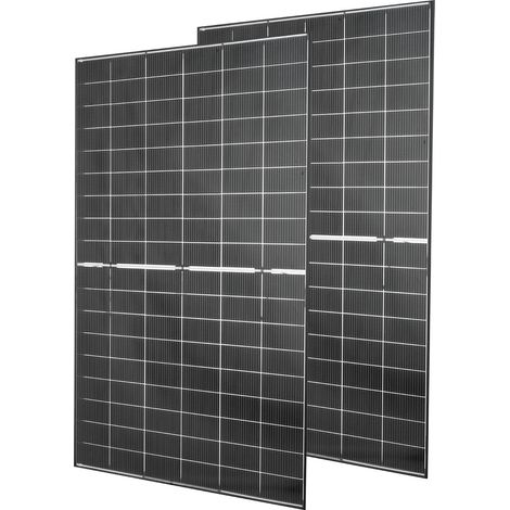 Panneau Solaire Monocristallin 400 W x 2 Panneau Photovoltaïque Bifacial pour Hors Réseau Toit Plat Voiture Bateau Camping-car, Haut Rendement 24 %, IP65, avec Sortie MC4, Cadre en Aluminium (1/5)