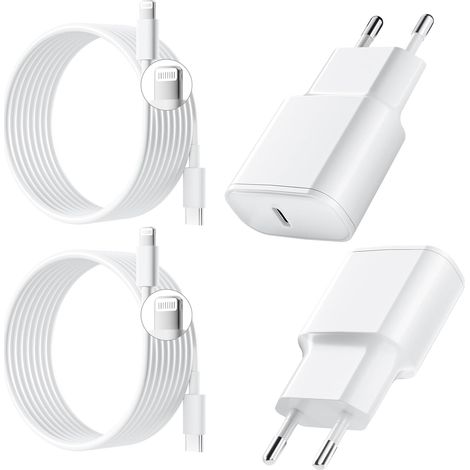 Chargeur Rapide USB C - Lot de 2 Prises PD 3.0 avec Câble Lightning 2M - Pour iPhone 14 13 12 11 (1/5)
