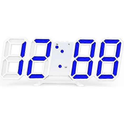 Grand réveil numérique 3D LED mural/de bureau avec fonction snooze, réglage automatique de la luminosité 12/24 heures, interface USB, bleu. (1/5)