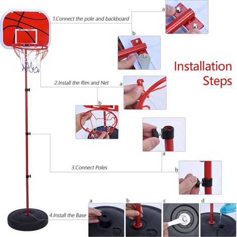 Höhenverstellbares Basketballkorb-Set, stabiles Backboard und Basketballkorb mit Netzsystem, einfache Montage und stabiles Design, geeignet für drinnen und draußen (1/4)