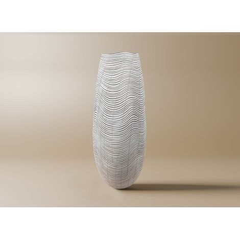 Deco In Paris – Vase en polyrésine blanc 51 cm – Forme arrondie – Relief texturé inspiré des vagues – Élément décoratif moderne