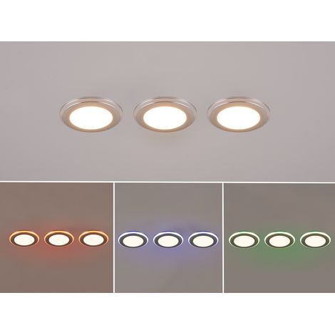 3er SET LED Einbaustrahler ARGUS Chrom mit Fernbedienung dimmbar & RGBW, Ø 8cm