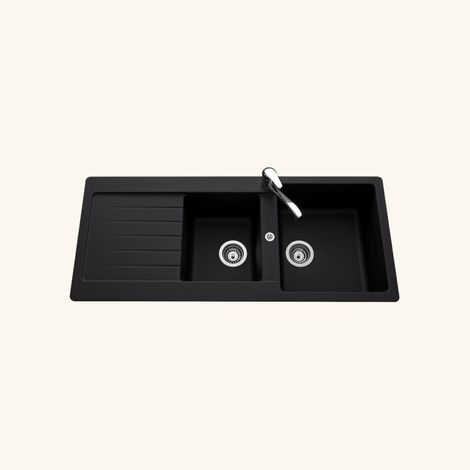 Schock – Évier granit noir 116x50 cm – 2 bacs réversibles – Évier à encastrer avec vidage manuel – Bonde et siphon inclus (1/5)