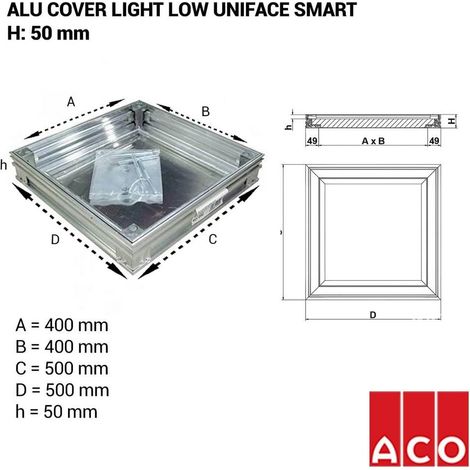 Trappe de visite à carreler 50 x 50 cm – Alliage aluminium – Étanchéité intégrée – Charge K3 – Ouverture 40 x 40 cm – ACO (1/3)