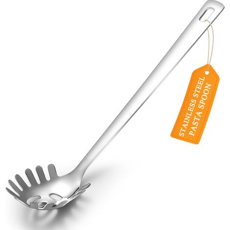 Cuillère à spaghetti, pelle à pâtes , cuillère à pâtes en acier inoxydable avec dents, fourchette à pâtes en métal, ustensiles de cuisine, résistant à la chaleur, lavable au lave-vaisselle (1/5)