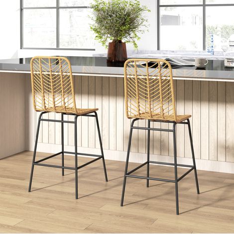 MEUBLIV Pack de 2 taburetes de bar 42,5 x 52 x 102 cm amarillo – respaldo y reposapiés (1/5)