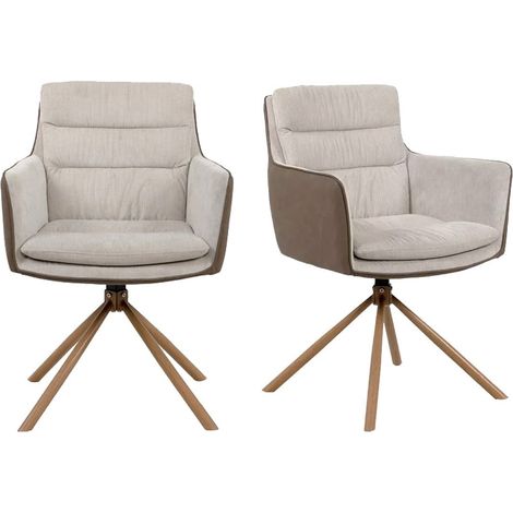 CALICOSY - Lot de 2 Chaises Beiges et Décor Bois L63 cm - Logan (1/4)