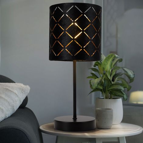 Lampe de table Lampe de table Lampe d'appoint Lampe de salon Exemple de lampe Lampe design avec abat-jour textile, métal noir, 1x douille E14, DxH 15x35 cm (1/5)