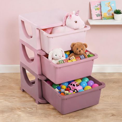 Organisateur de jouets rose 3 tiroirs 48 L pour chambre d'enfant (1/5)