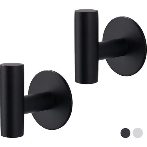 Set mit 2 selbstklebenden Badezimmerhaken, Kleiderhaken, robusten Bademantelhaken, Handtuchhaltern, Wandhaken, Schlüsselhaltern, Wandhaken für die Küche (matt schwarz) (1/5)