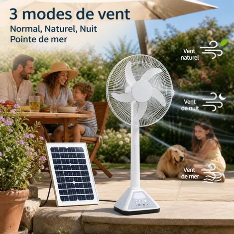 Ventilateur Solaire Rechargeable avec Télécommande – Puissant pour Maison et Camping – LED Intégré – Charge AC/DC – Kit Complet avec Panneau Solaire (1/5)