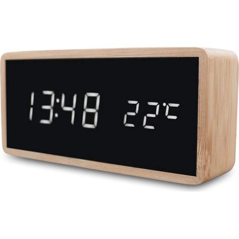 Réveil en Bois Veilleuse De Nuit LED Affichage Miroir Température (1/4)