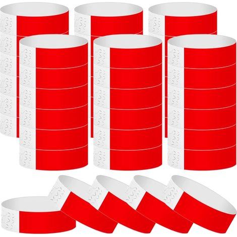 200 braccialetti di carta, braccialetti identificativi, braccialetti impermeabili per eventi, design per festival, autoadesivi, braccialetti d'ingresso per eventi/festival/concerti (rossi) (1/5)