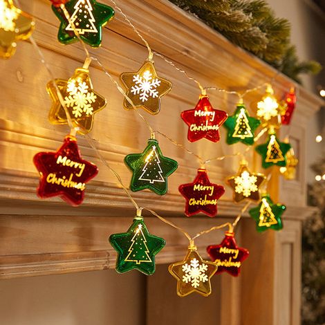 Guirlande Lumineuse De Noël - Boules Décoratives En Métal Électropliqué Avec Figurines Père Noël Et Bonhomme De Neige - Alimentation Sur Piles Ou USB - 1 Pièce (1/3)