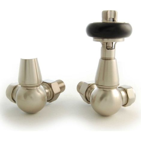 West Eton Traditional Corner Manual Radiator Valve and Lockshield - Satin Nickel (1/5)