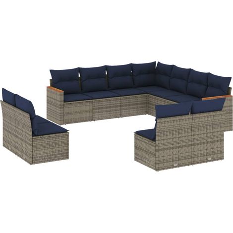 11-teiliges Gartensofa-Set mit Kissen, grau, Polyrattan vidaXL (1/5)