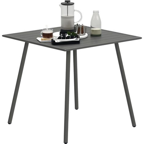Quadratischer Gartentisch mit Lattenrost, Stahlgestell, für 4 Personen, 80 x 80 x 74 cm, Grau