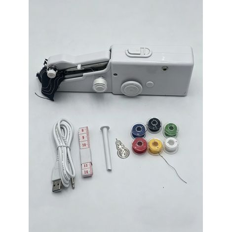 (Blanc) Machine à coudre électrique portative, adaptée aux loisirs créatifs, à la broderie à la maison et au jardin. (1/5)