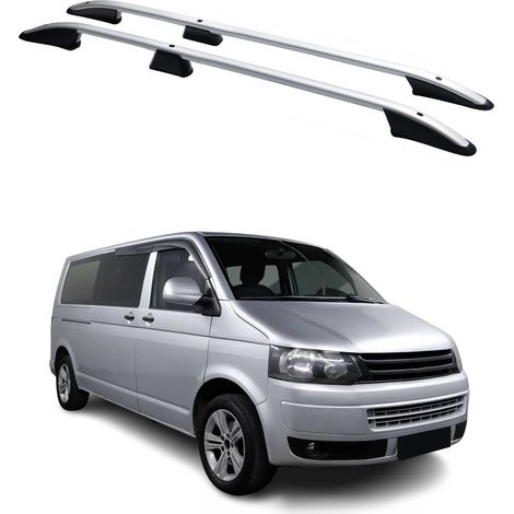 OMAC Barres de Toit longitudinales compatibles avec VW T5 T6 Transporter Multivan Caravelle 2003-2024 L2 Long Aluminium Gris 2Pcs
