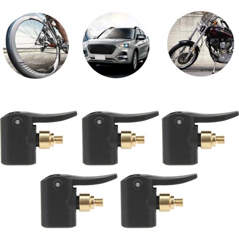Pompe à air pour voiture avec embout de gonflage 3 en 1 (embouts américain, français et britannique) pour gonfler voitures, motos et vélos (lot de 5). Poignée à dégagement rapide 3 en 1 (ne pas dégonf (1/5)