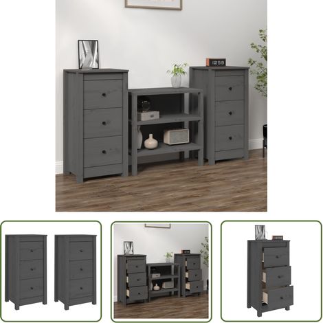 The Living Store Buffets 2 pcs Gris 40x35x80 cm Bois massif de pin - Buffet - Meuble De Rangement - Armoire - Commode - Bois Massif (1/5)