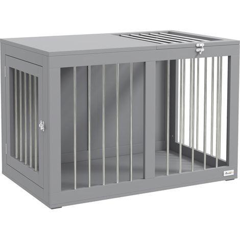 Gabbia per cani con 2 porte chiudibili in MDF e acciaio 80 x 50 x 56,5 cm grigio (1/5)