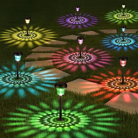 Set mit 8 wasserdichten Solar-Gartenleuchten zur Befestigung im Boden, mit warmweißem und RGB-Licht. Ultrahelle Dekorationsbeleuchtung für Garten, Einfahrt oder Rasen. (1/5)