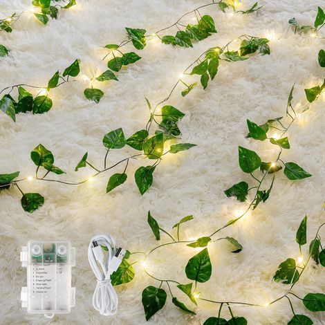 Guirlande lumineuse lierre 2 m – 20 LED, alimentation USB, télécommande – Vigne artificielle – Idéale pour mariage, jardin, balcon et fête – Éclairage décoratif (1/5)
