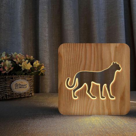 Veilleuse en bois à motif léopard, lampe 3D créative et simple (1/2)