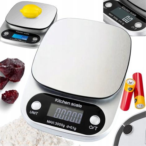 Balanza de cocina de precisión de 3000 g y 0,1 g con pantalla LCD para joyería (pilas incluidas) (1/5)