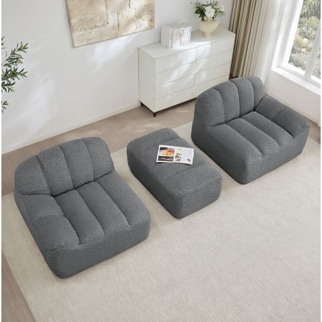 Sofá modular en L 210x165x79 cm gris de forro polar granulado con otomana, sin montaje (1/5)