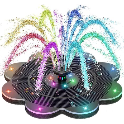 Fontaine Solaire, 3.5W Extérieur Flottante Pompe Bassin Solaire, 2000mAh Batterie, Travailler par Temps Nuageux, 2025 Fontaine Exterieur avec 7 Buses Solar Fountain pour Bain d'oiseaux, Jardin