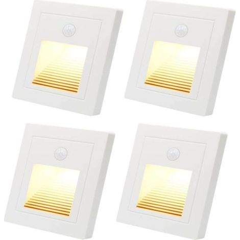 Lot de 4 spots LED 0,5 W pour escalier - Avec détecteur de mouvement - Blanc chaud 3000 K - Appliques murales LED encastrées (1/5)